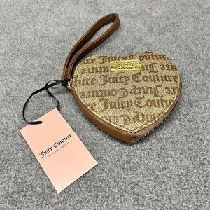 Juicy Couture Heart Wristlet Brown coin purse‎ Zip Around Gothic Logo chestnut